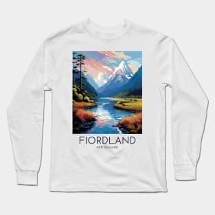 A Pop Art Travel Print of Fiordland National Park - New Zealand Long Sleeve T-Shirt